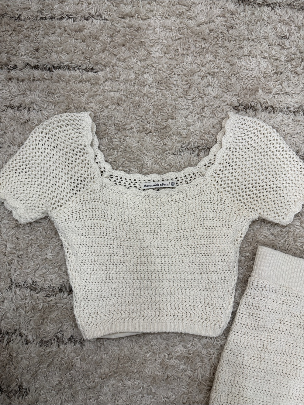 Cream Crochet Square-Neck Knit Top